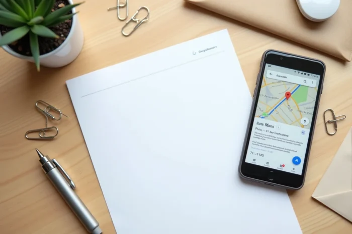 Vue aérienne d'un courrier de l'association Inser Asaf ouvert sur un bureau avec vérification de l'adresse 121 rue Manin Paris sur smartphone