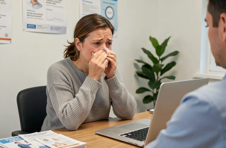Femme consultant un médecin pour des symptômes de maladie courante dans un cabinet médical moderne