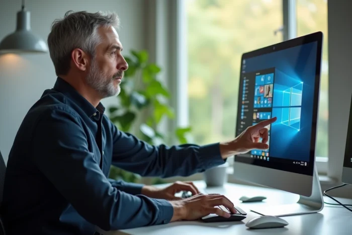 Homme effectuant un clic droit sur le bureau Windows pour créer un raccourci