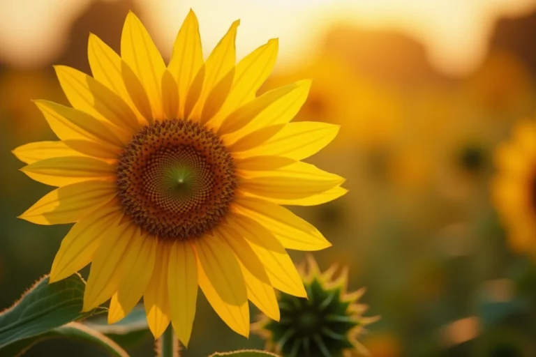 Tournesol en pleine floraison dans une prairie sauvage, symbole d'optimisme et de renaissance, photographié en gros plan avec bokeh naturel