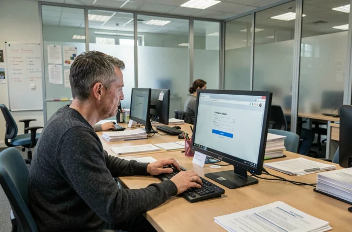 Personnel administratif accédant au webmail de l'académie de Nantes depuis un poste informatique en salle des professeurs